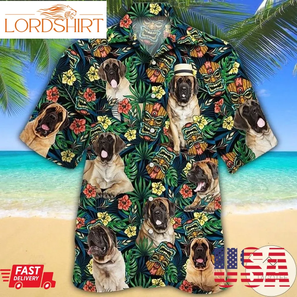 English Mastiff Dog Lovers Tribal Tiki Mask Hawaiian Shirt