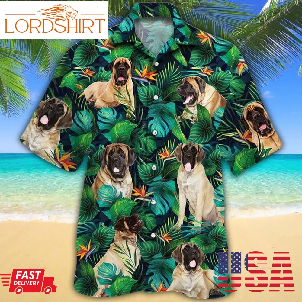 English Mastiff Dog Lovers Tropical Leaves Hawaiian Shirt