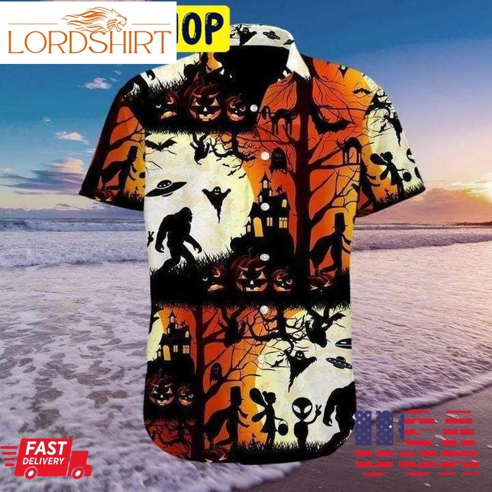 Ew People Bigfoot Ufo Halloween Camping Hawaiian Shirt