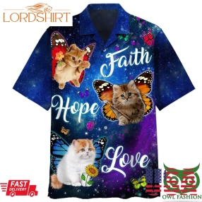 Faith Hope LoveCute Cats Blue Galaxy Hawaiian Shirt