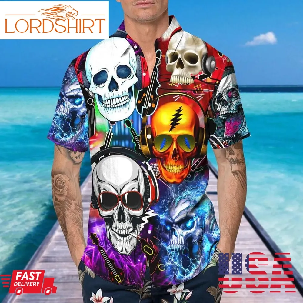 Fancy Skull Rock Music Hawaiian Shirt, This Trends Summer Beach Shirt For Men Women