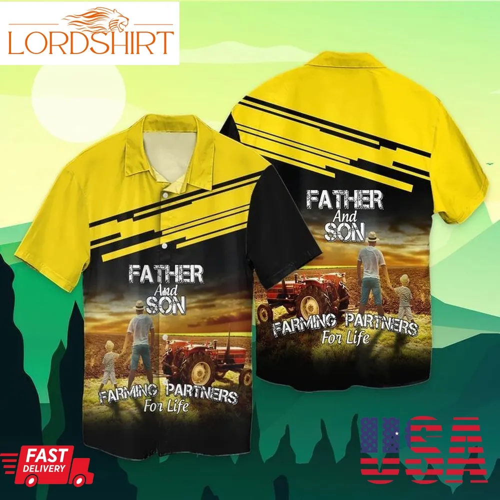 Father'S Day Father And Son Farming Partners For Life For Men And Women Graphic Print Short Sleeve Hawaiian Casual Shirt Y97