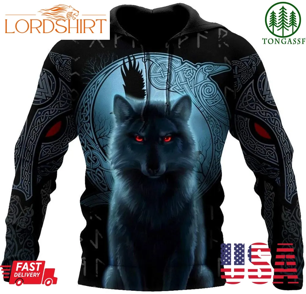 Fenrir Viking Alpha Wolf And Moon 3D Hoodie