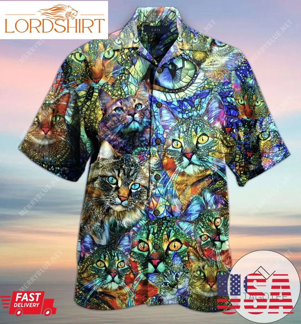 Find Amazing Kaleidoscope Cat Unisex Authentic Hawaiian Shirt 2023