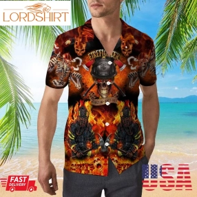 Fire Skeleton Firefighter 3D All Over Print Button Design For Halloween Hawaii Shirt