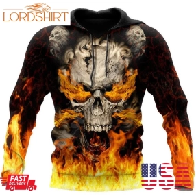 Fire Skull New Cloth Winter 3D Zip Hoodie