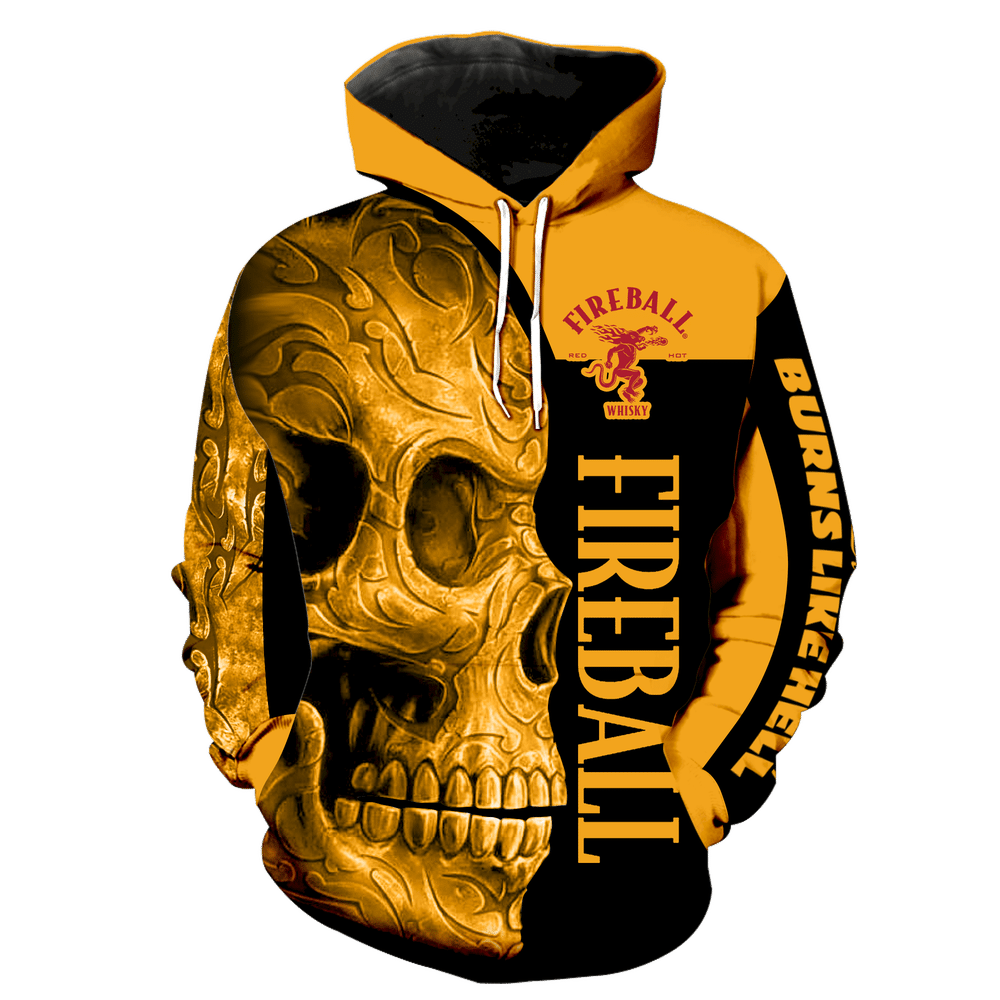 Fireball Cinnamon Whisky New Skull Full All Over Print V1401 Hoodie Zipper