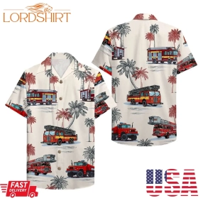 Firefighter Hawaiian Shirt   Fire Truck Pattern