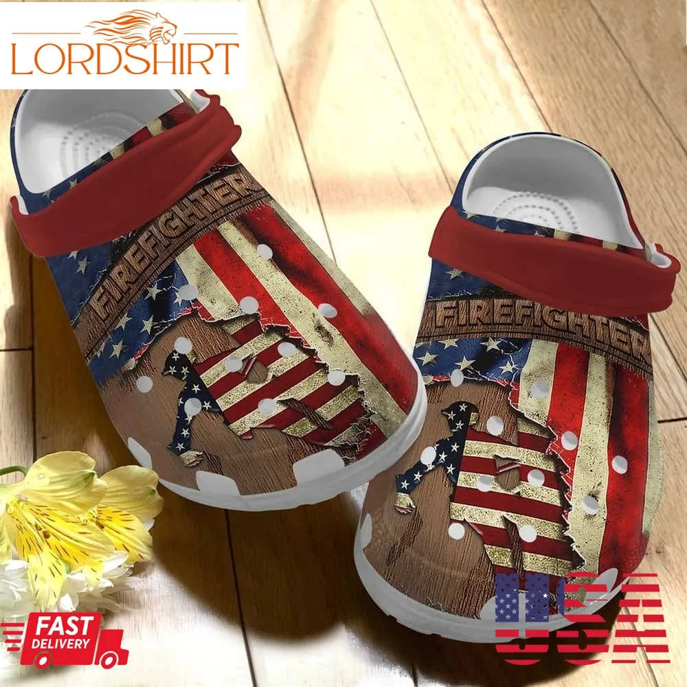 Firefighter Personalize Clog Custom Crocs Fashionstyle Comfortable For Women Men Kid Print 3D Whitesole American Flag