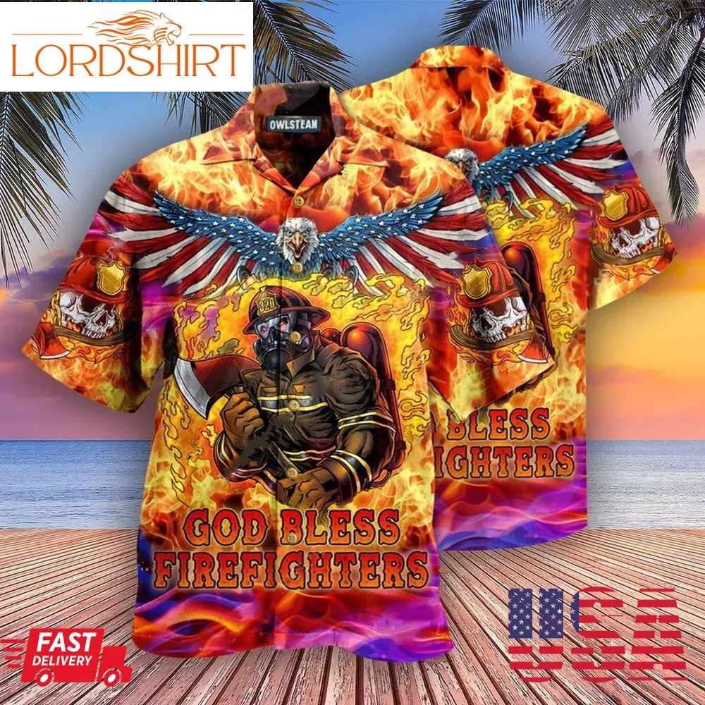 Firefighters God Bless Firefighters Skull Edition  Hawaiian Shirt  Haws08fnn150821