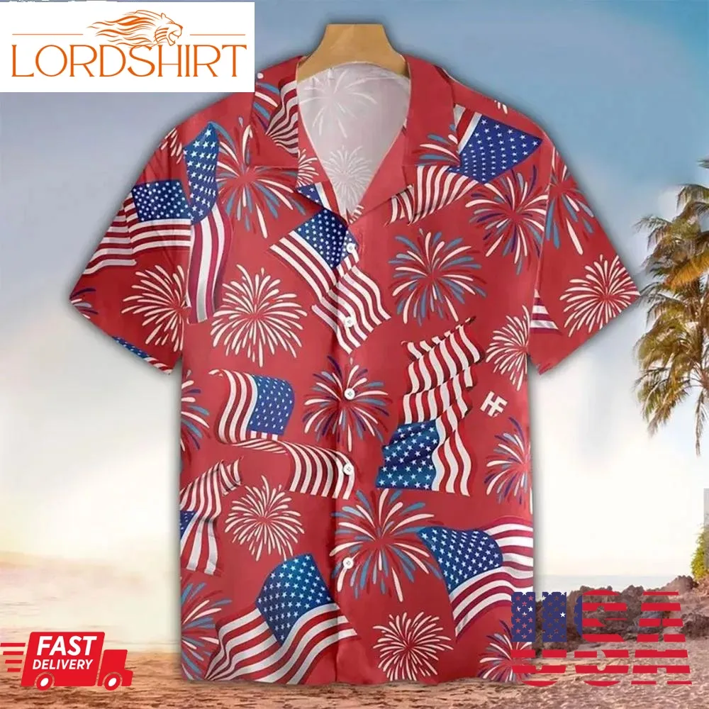 Fireworks American Flag 4Th Of July Hawaiian Shirt