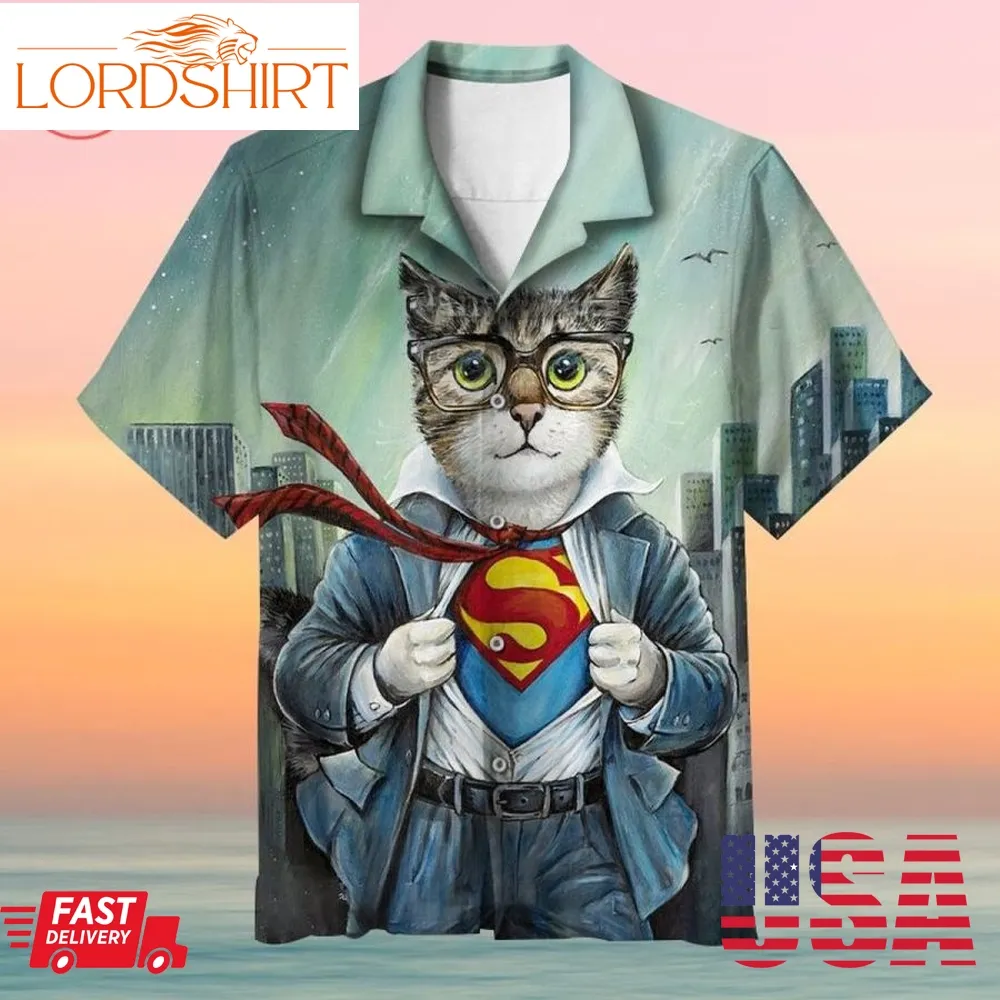 First Superman Cat In The City Hawaiian Shirt