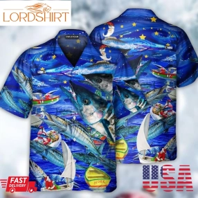 Fish Love Ocean Blue Christmas Hawaiian Shirt Hawaiian Shirts Blue