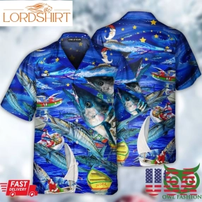 Fish Love Ocean Blue Merry Christmas Hawaiian Shirt