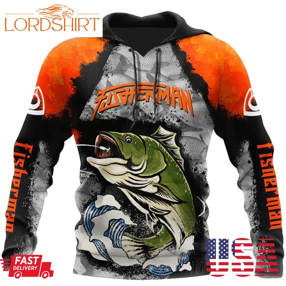 Fisherman Big Game Fishing Orange 3D Hoodie Best Gifts For Fisherman