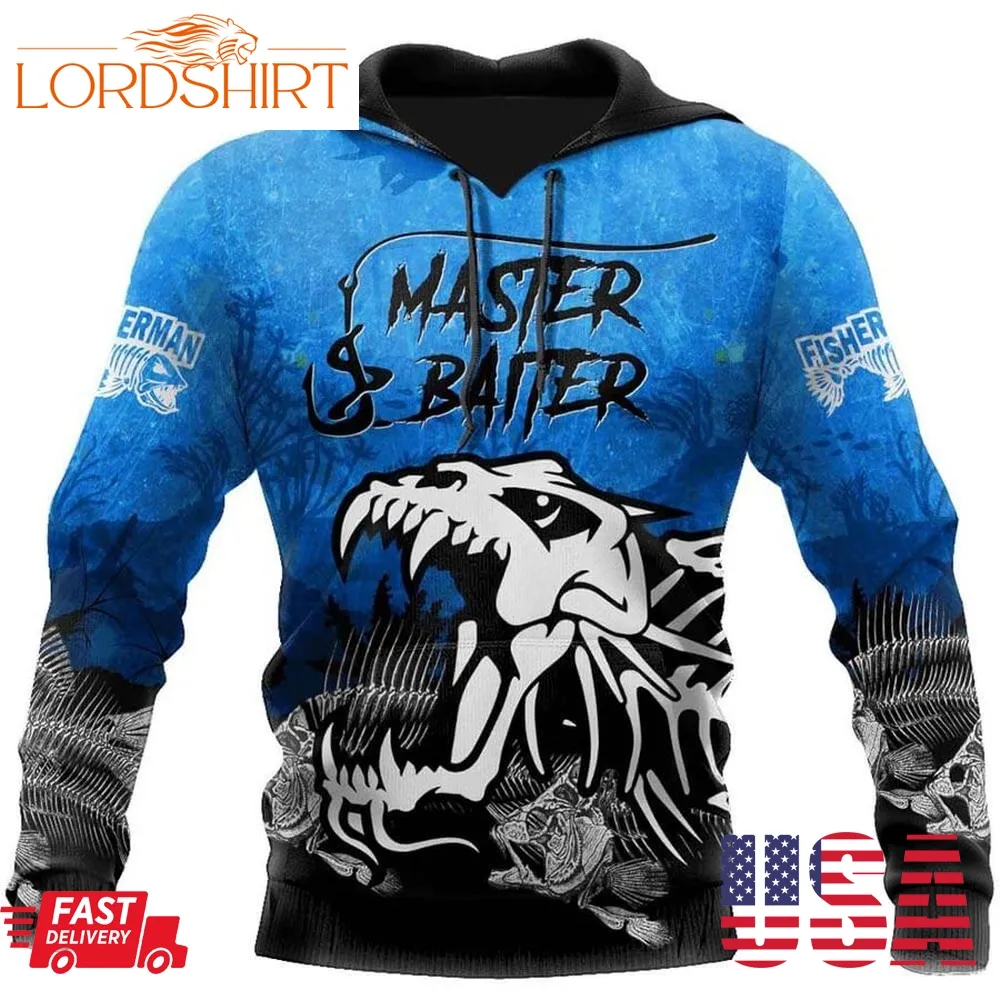 Fisherman Master Baiter Blue 3D Hoodie Father's Day Fishing Gifts