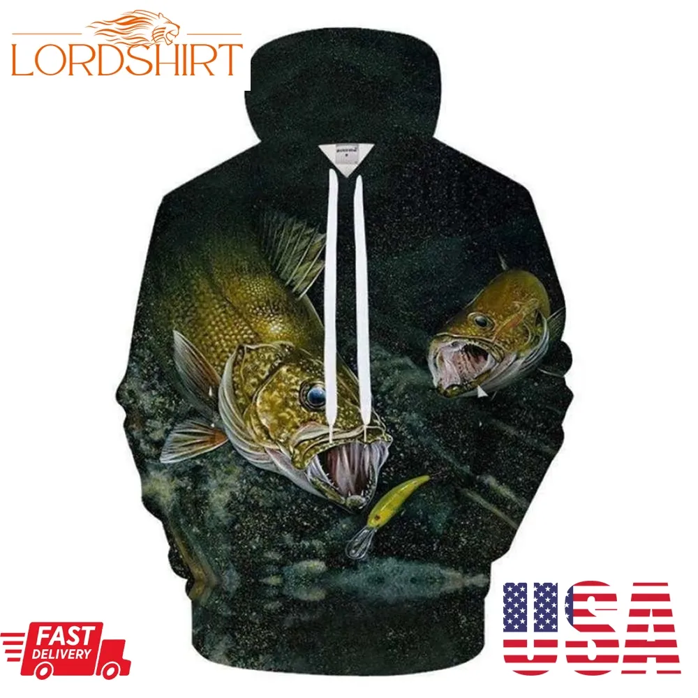 Fishing Hungry Fish And Bait 3D Hoodie Gifts For Fisherman Dad