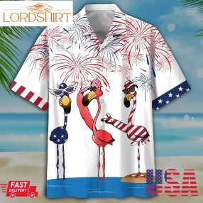 Flamingo Fireworks 4Th Of July Hawaiian Shirt Aloha Summer