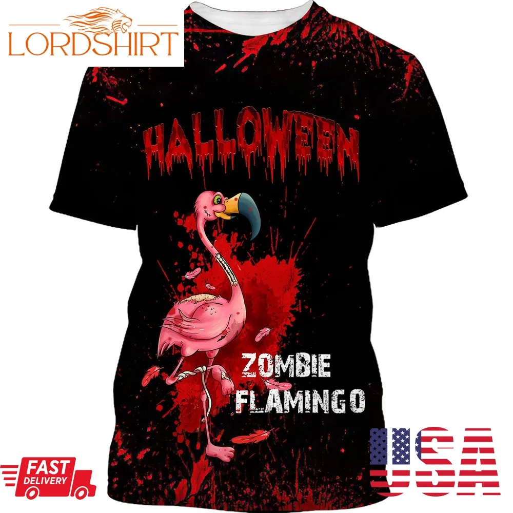 Flamingo Zombie Black Halloween Tshirt 3D And Hoodie