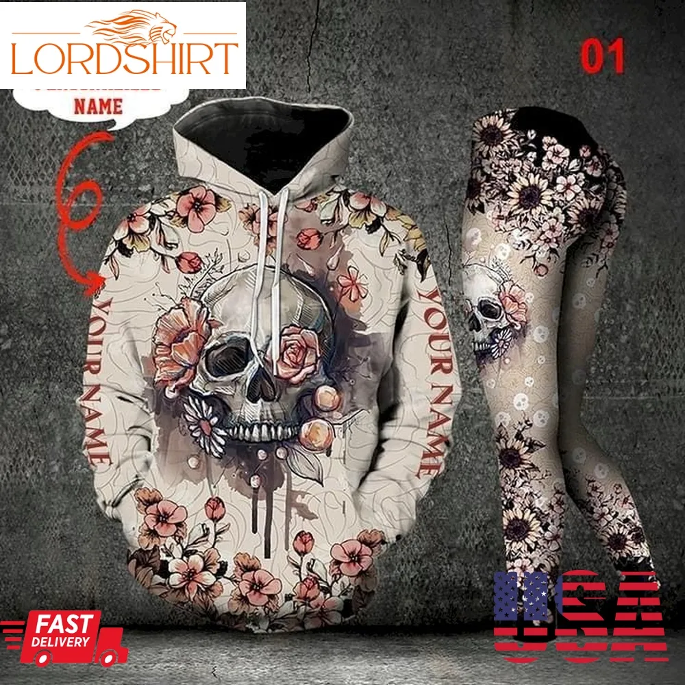 Floral Skull Pattern Daisy 3D For Lovers Hoodie Leggings Set