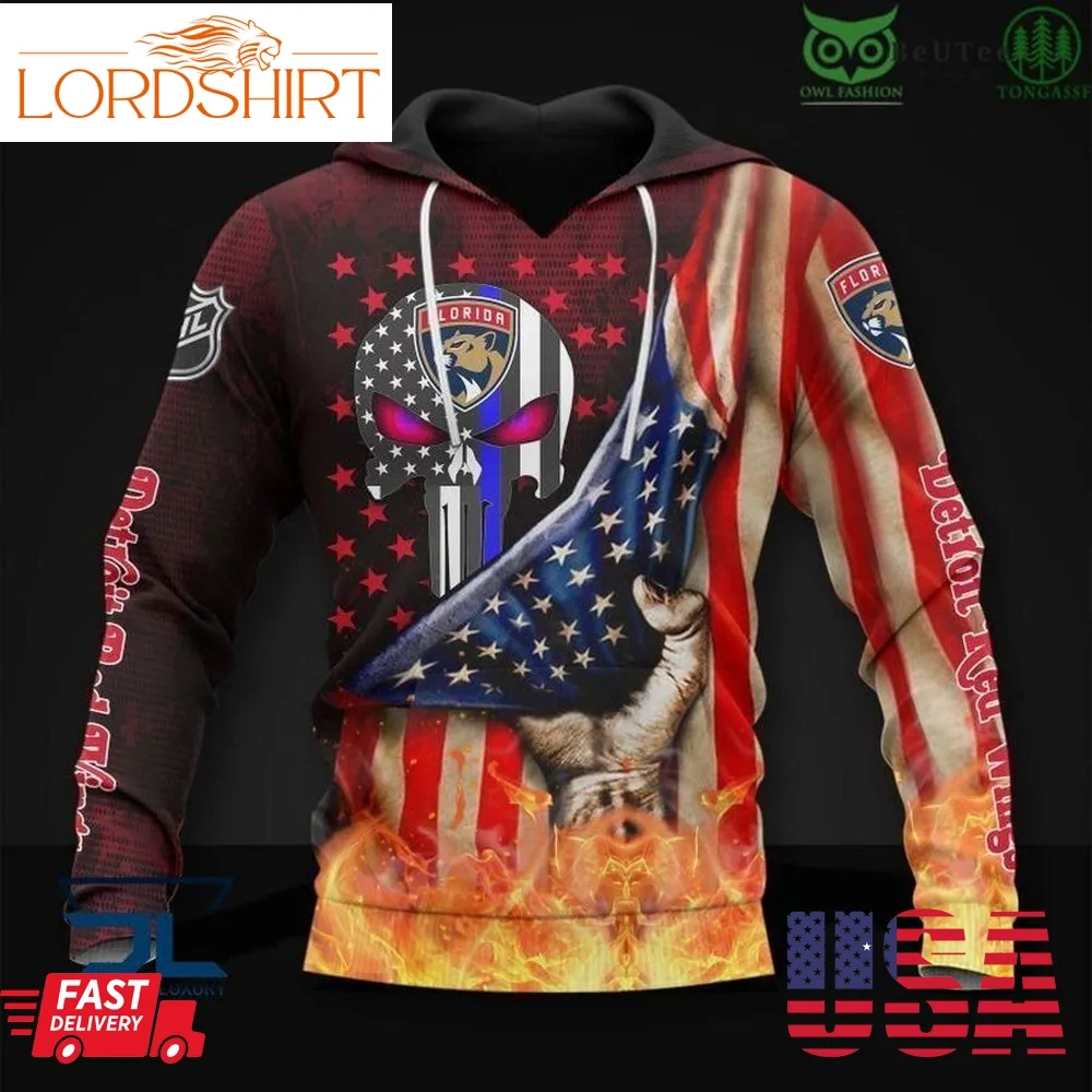 Florida Panthers Blazing Skull Nhl 3D Hoodie Sweatshirt Jacket