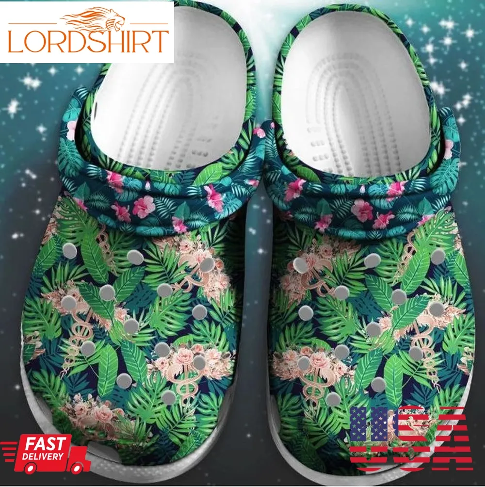 Flower Pattern Nurse Shoes   Beautiful Jungle Crocs Clogs Gift   Fw5 Nurse