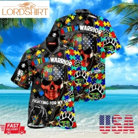 For My Son Warrior Fighting Autism Awareness Hawaiian Shirt Pre10177, Hawaiian Shirt, Beach Shorts, One Piece Swimsuit, Polo Shirt, Funny Shirts