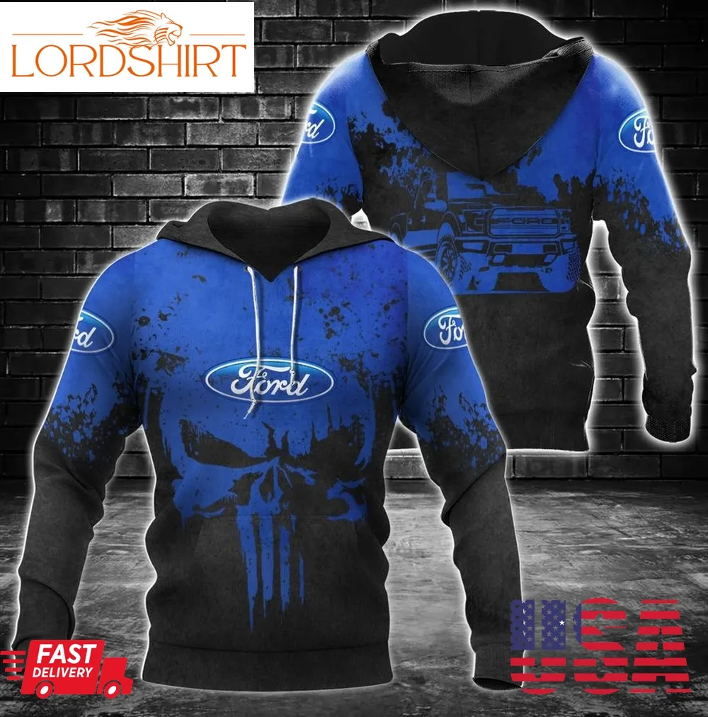 Ford F Series Skull Punished Blue Hoodie