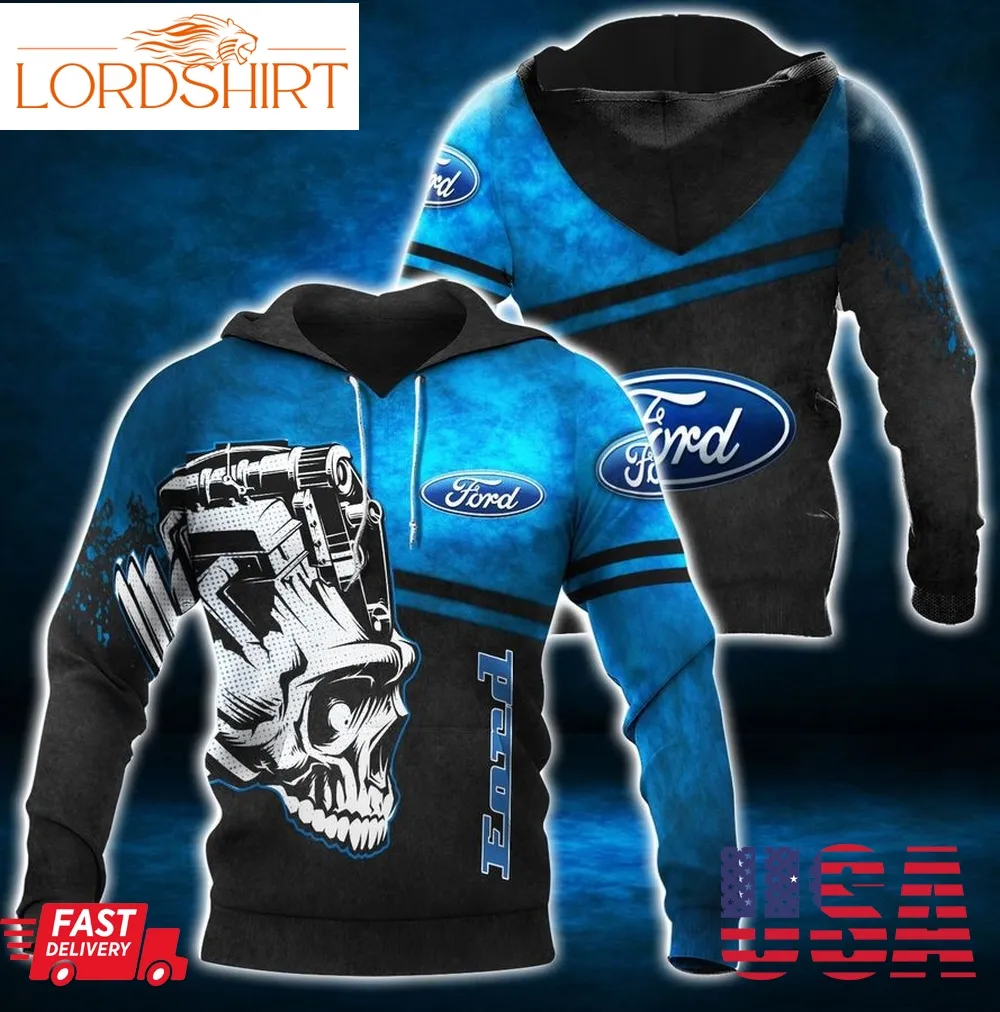 Ford Skull Engine Blue Hoodie