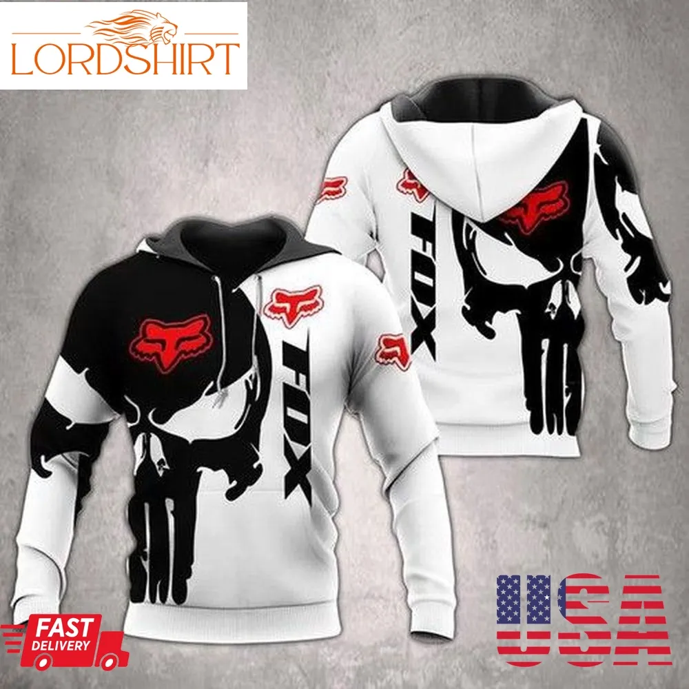 Fox Punisher Skull White Black Pullover Hoodie Sweatshirt