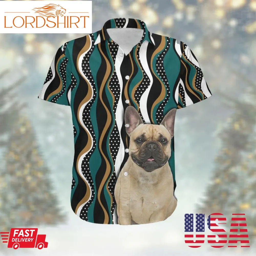 French Bulldog Hawaiian Aloha Tropical Floral Men Beach Button Up Shirt For Dog Owners And Pet Lovers On Summer Vacation