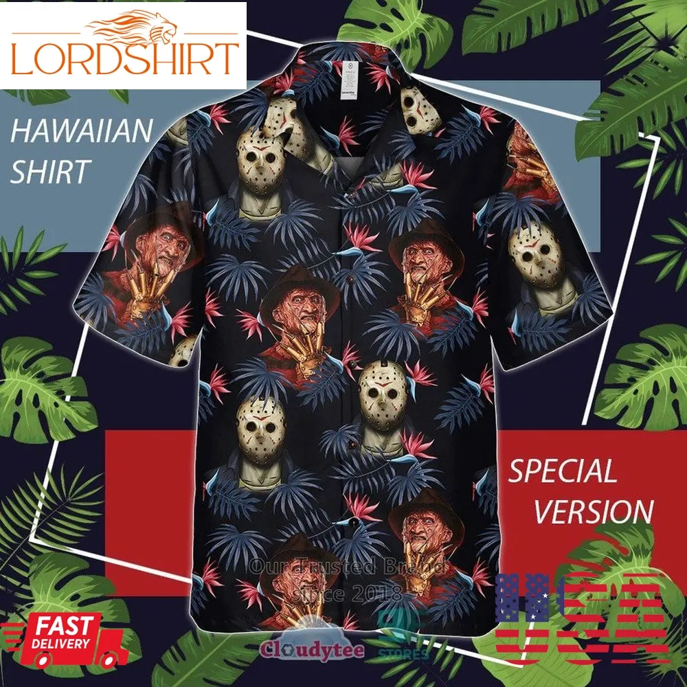 Friends Halloween Horror Movies Navy Hawaiian Shirt