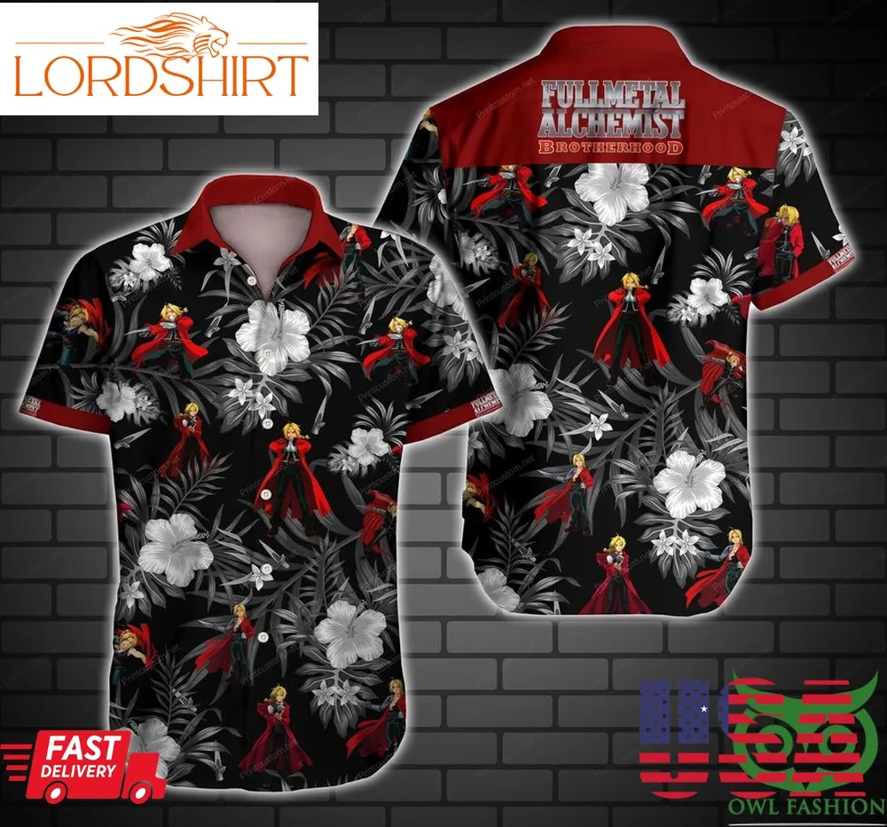 Fullmetal Alchemist Brotherhood Floral Black Hawaiian Shirt