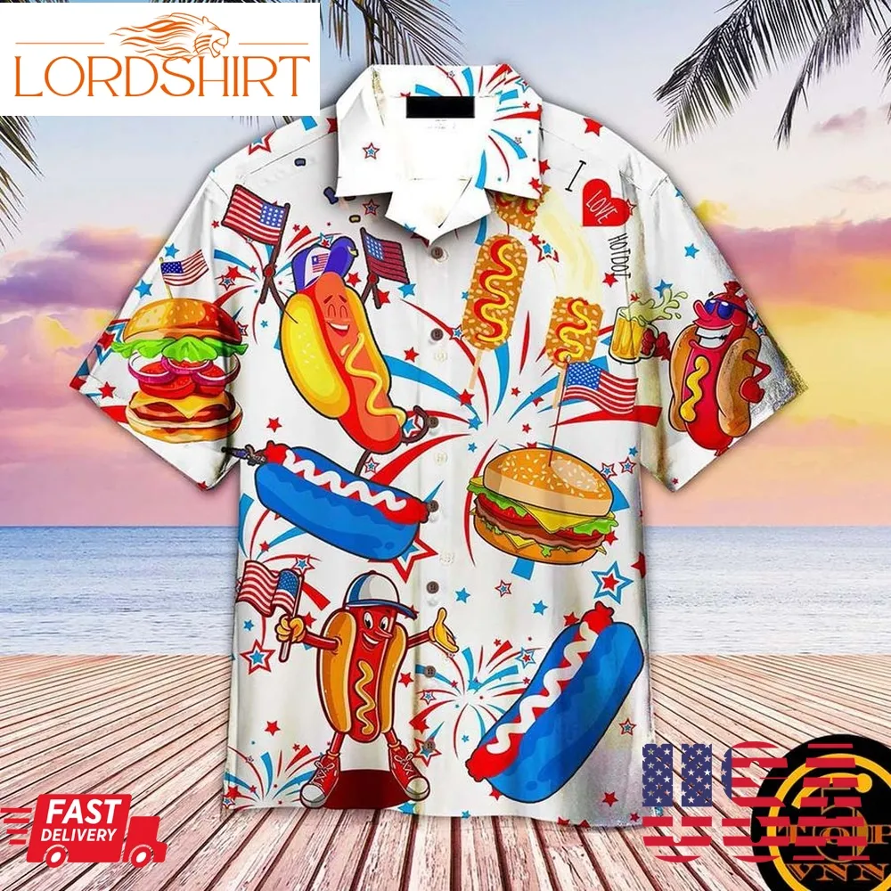 Funny American Hot Dog 4Th Of July Independence Day Hawaiian Shirt And Shorts