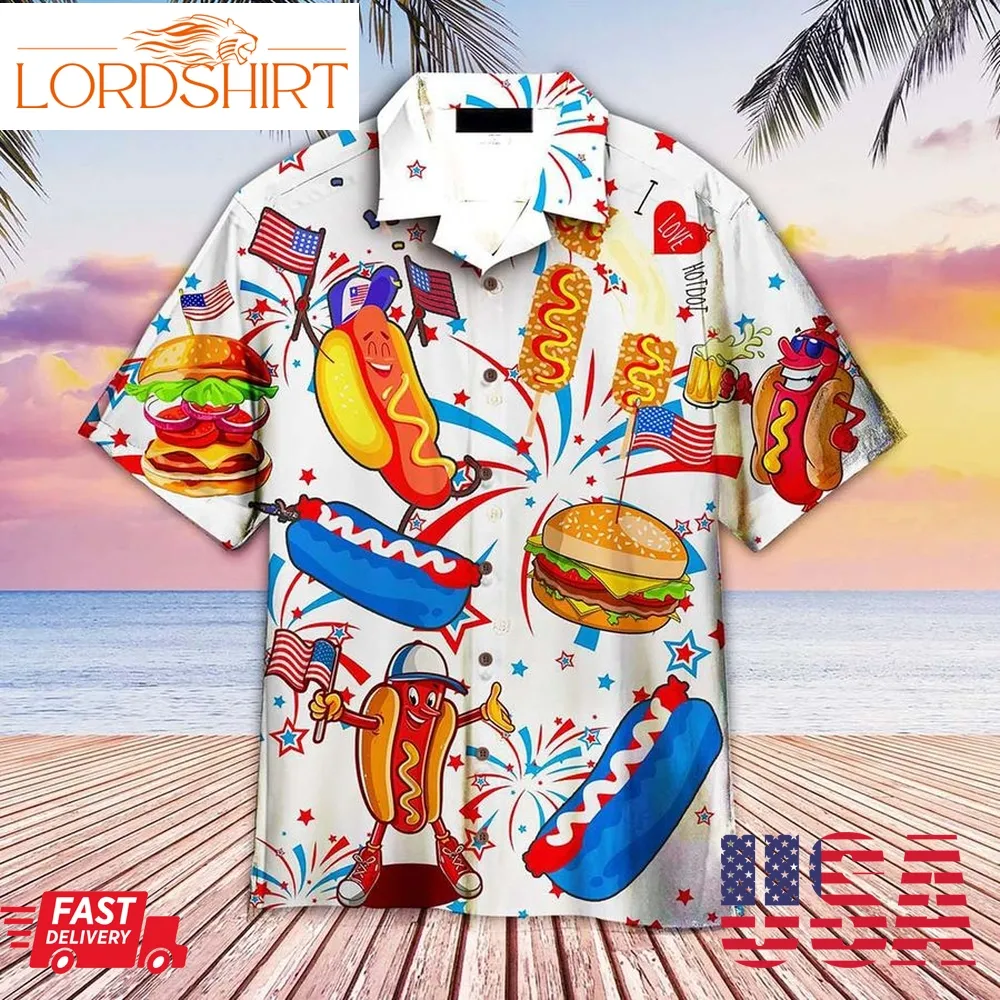 Funny American Hot Dog 4Th Of July Independence Day Hawaiian Shirt For Men Women