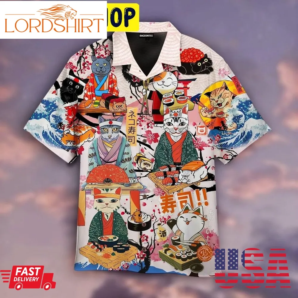 Funny Cat Eat Sushi Japanese Hawaiian Shirt