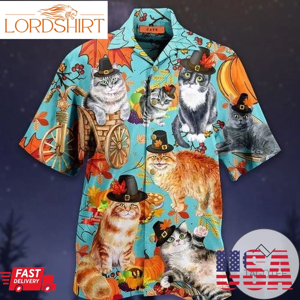 Funny Cat Thanksgiving Hawaiian Aloha Shirts