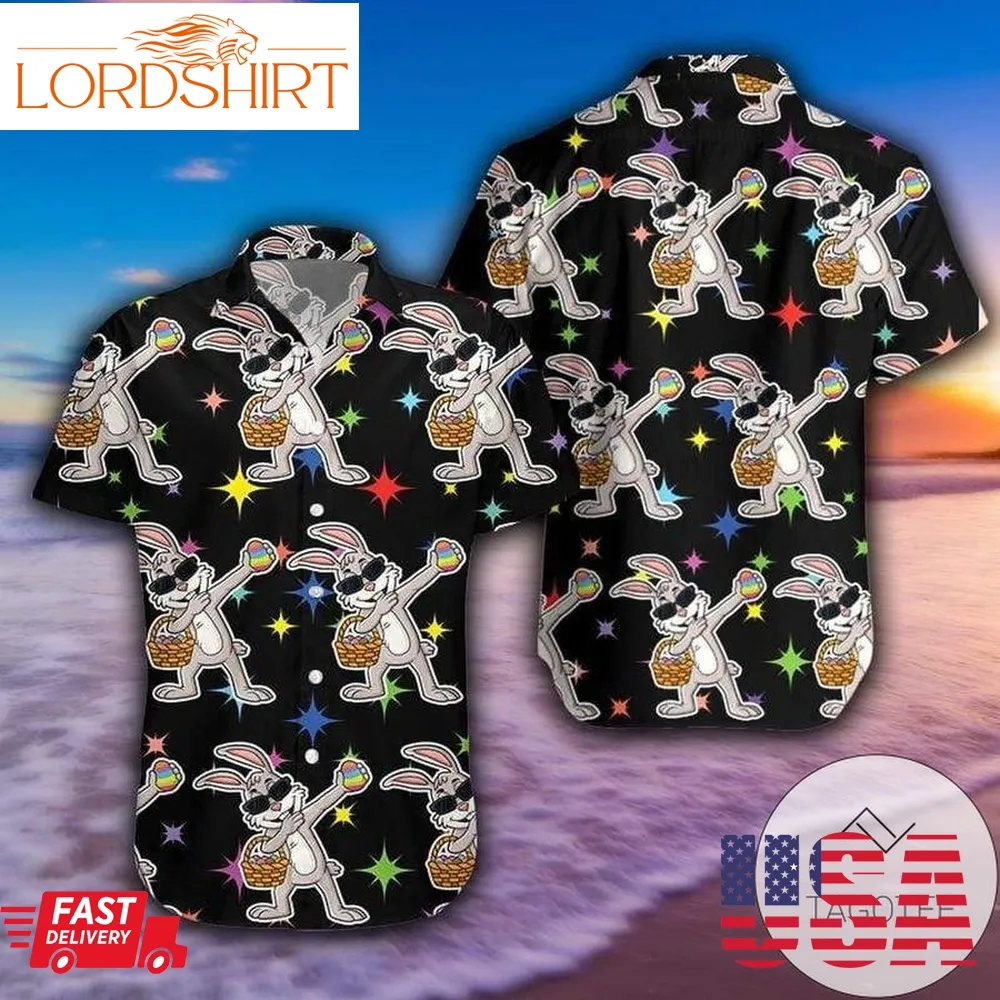 Funny Dabbing Bunny With Egg Happy Easter Black Hawaiian Aloha Shirts