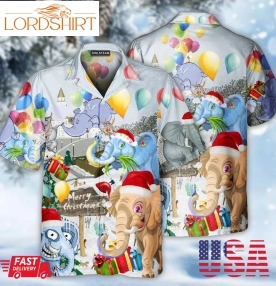 Funny Elephants Having Fun On Christmas Day Hawaiian Shirt