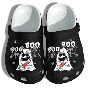 Funny Ghost Nurse Boo Boo Shoes Clog   Happy Halloween Crocs Crocband Clog Birthday Gift For Man Women