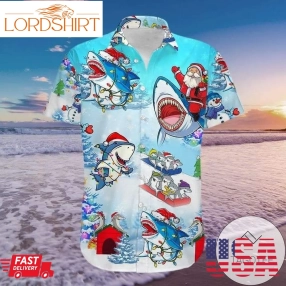 Funny Shark And Santa Claus Merry Christmas Hawaiian Aloha Shirts H