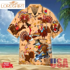 Funny Turkeys Thanksgiving Aloha Beach Shorts Hawaiian Shirt