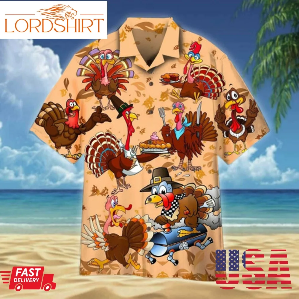 Funny Turkeys Thanksgiving Aloha Beach Shorts Hawaiian Shirt