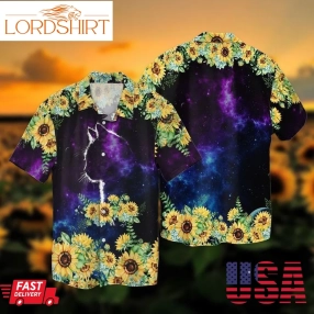 Galaxy Cat With Sunflowers For Men And Women Graphic Print Short Sleeve Hawaiian Casual Shirt Y97