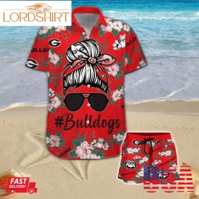 Georgia Bulldogs Girl Messy Bun Short Sleeve Button Up Tropical Aloha Hawaiian Shirts For Men Women