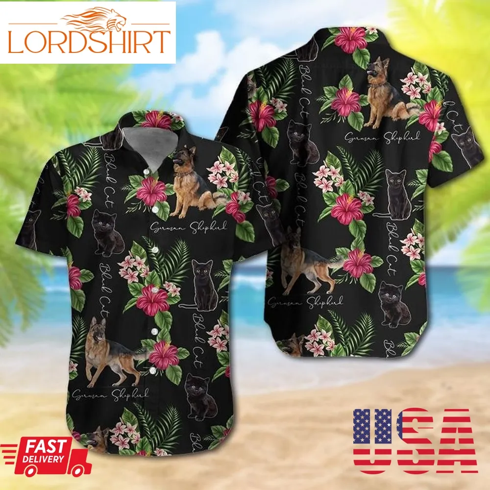 German Shepherd Black Cat Hawaiian Shirt 0144 T2nvm0007