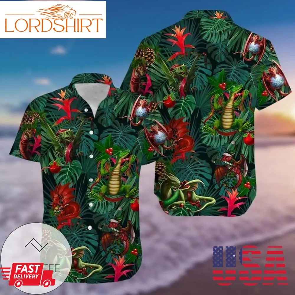 Get Here Hawaiian Aloha Shirts Christmas Dragon