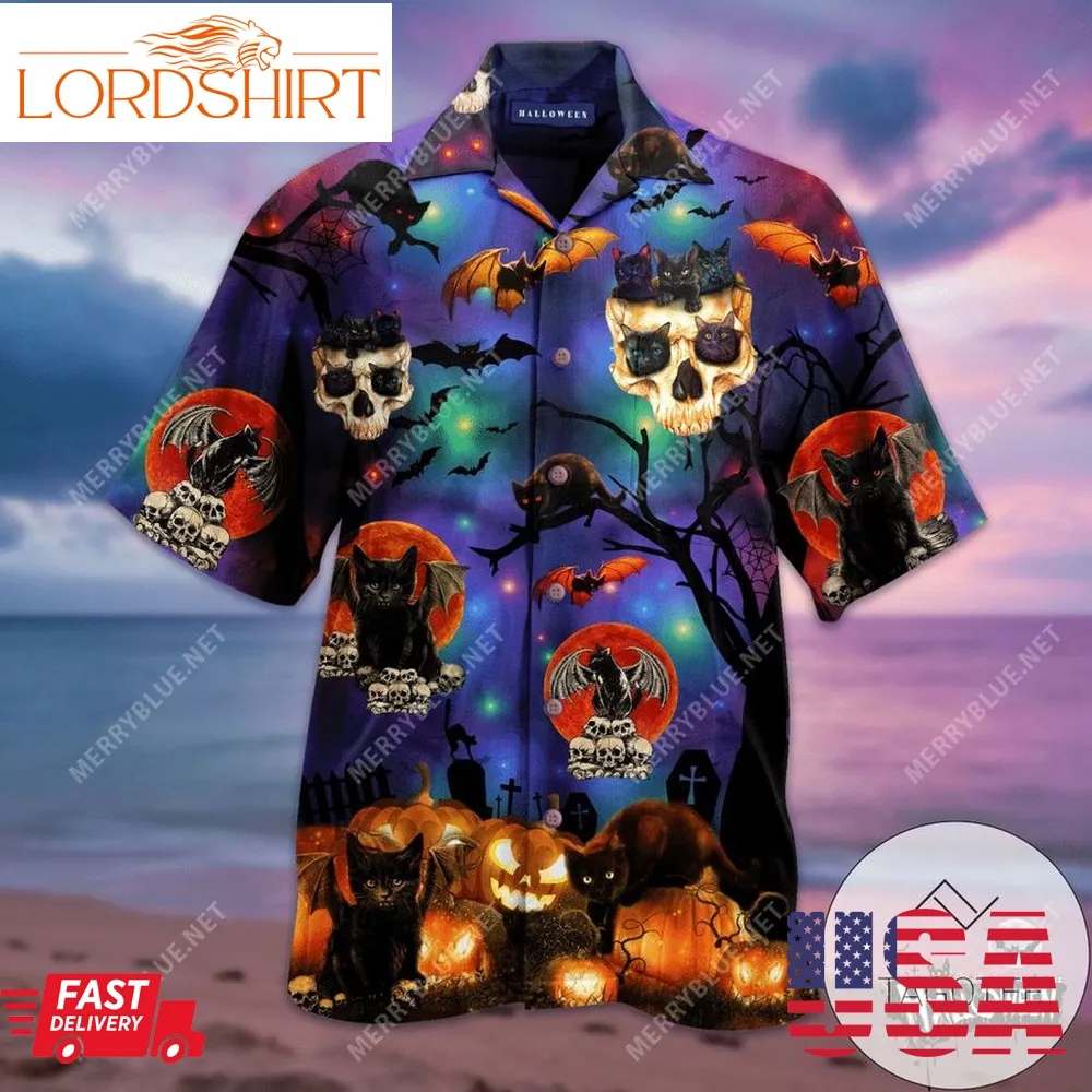 Get Now Scary Halloween Black Cat Unisex Authentic Hawaiian Shirt 2023