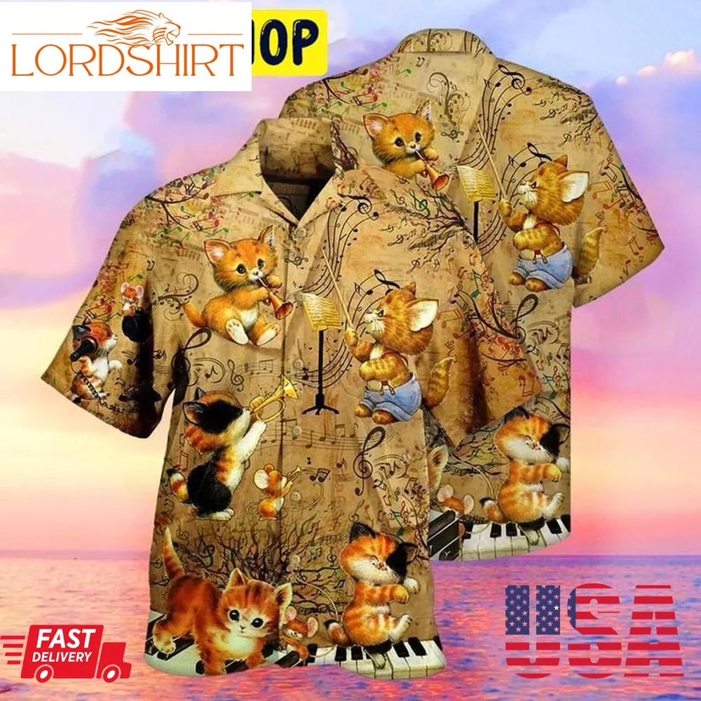 Gift For Cat Lover Music And Kitties Hawaiian Shirt