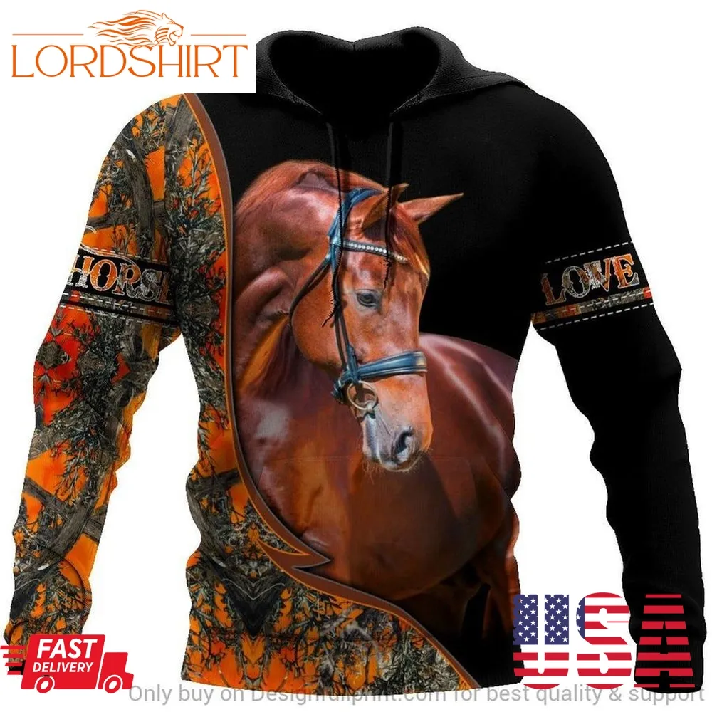 Gift For Horse Lover Brown Horse Love Horse Orange Camo Us Unisex Hoodie Ln Horse Hoodie